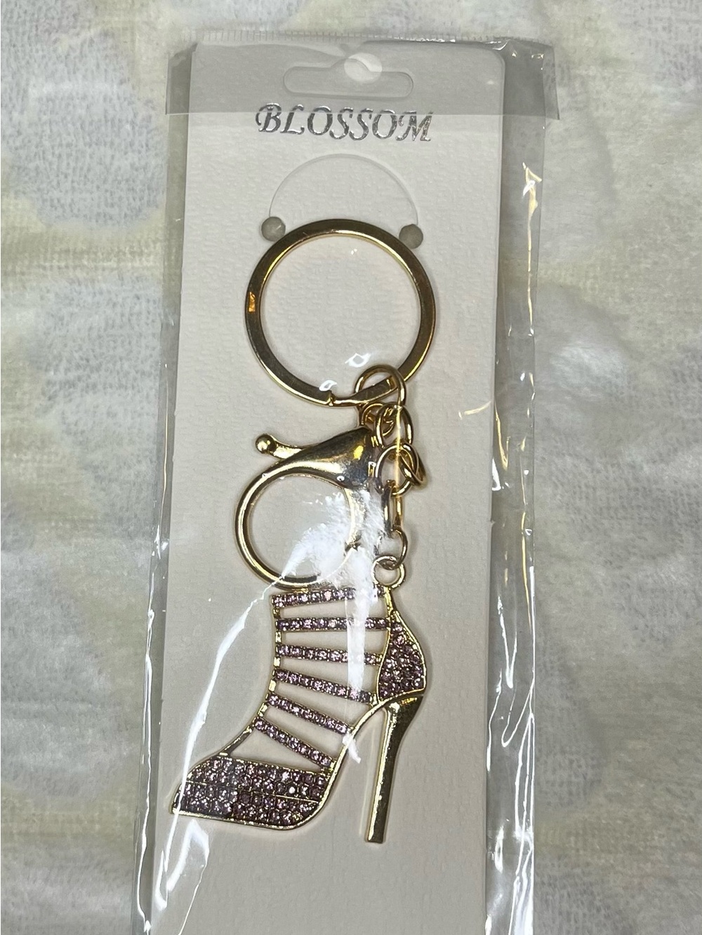 Blossom Pink Crystal High Heel Keychain - Gold Accent
